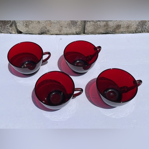 Antique 4 piece set Glass tea cups rich red cranberry Royal red color - Picture 2 of 4